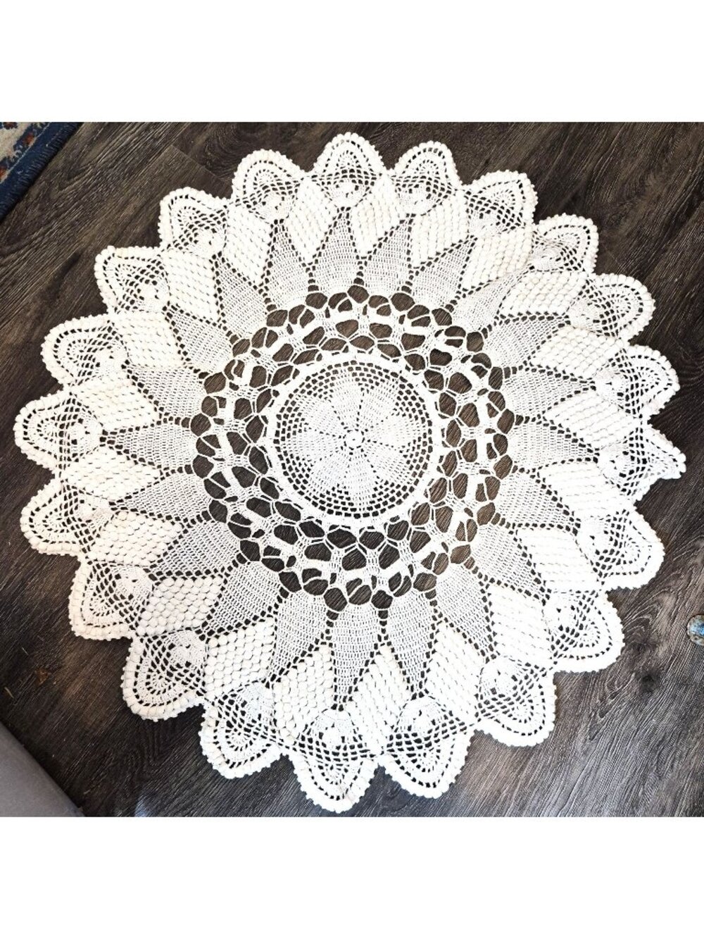 Handmade Vintage White Crochet Lace Round Table Doily Floral Pattern Set of 2